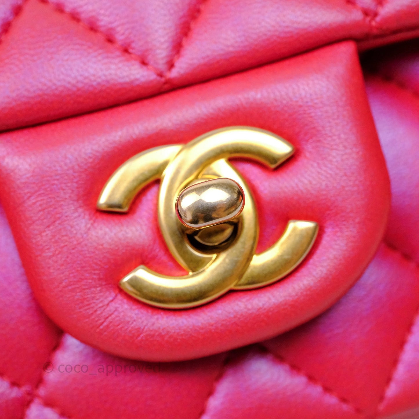 Chanel Top Handle Mini Rectangular Flap Bag Iridescent Dark Pink Lambskin Aged Gold Hardware
