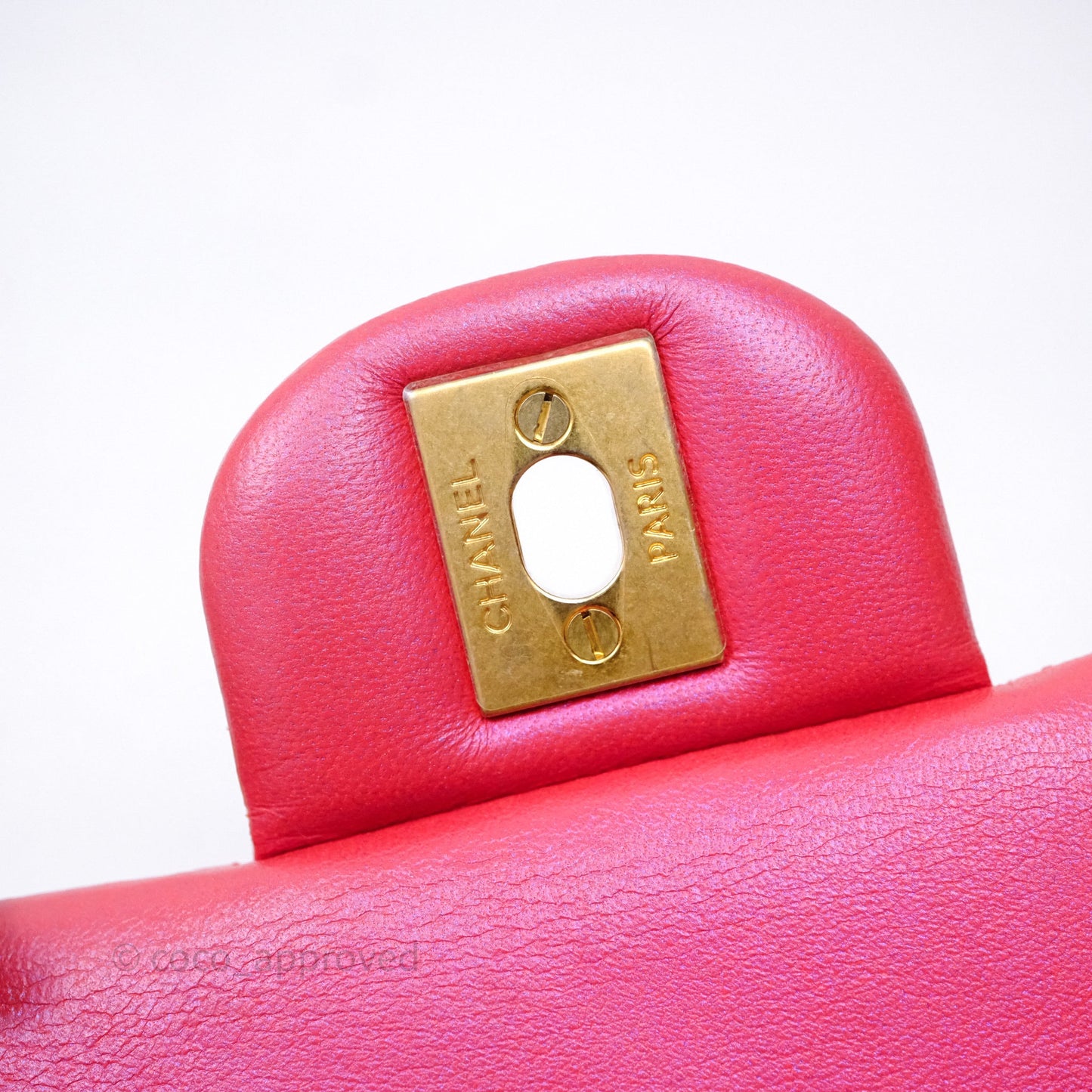 Chanel Top Handle Mini Rectangular Flap Bag Iridescent Dark Pink Lambskin Aged Gold Hardware