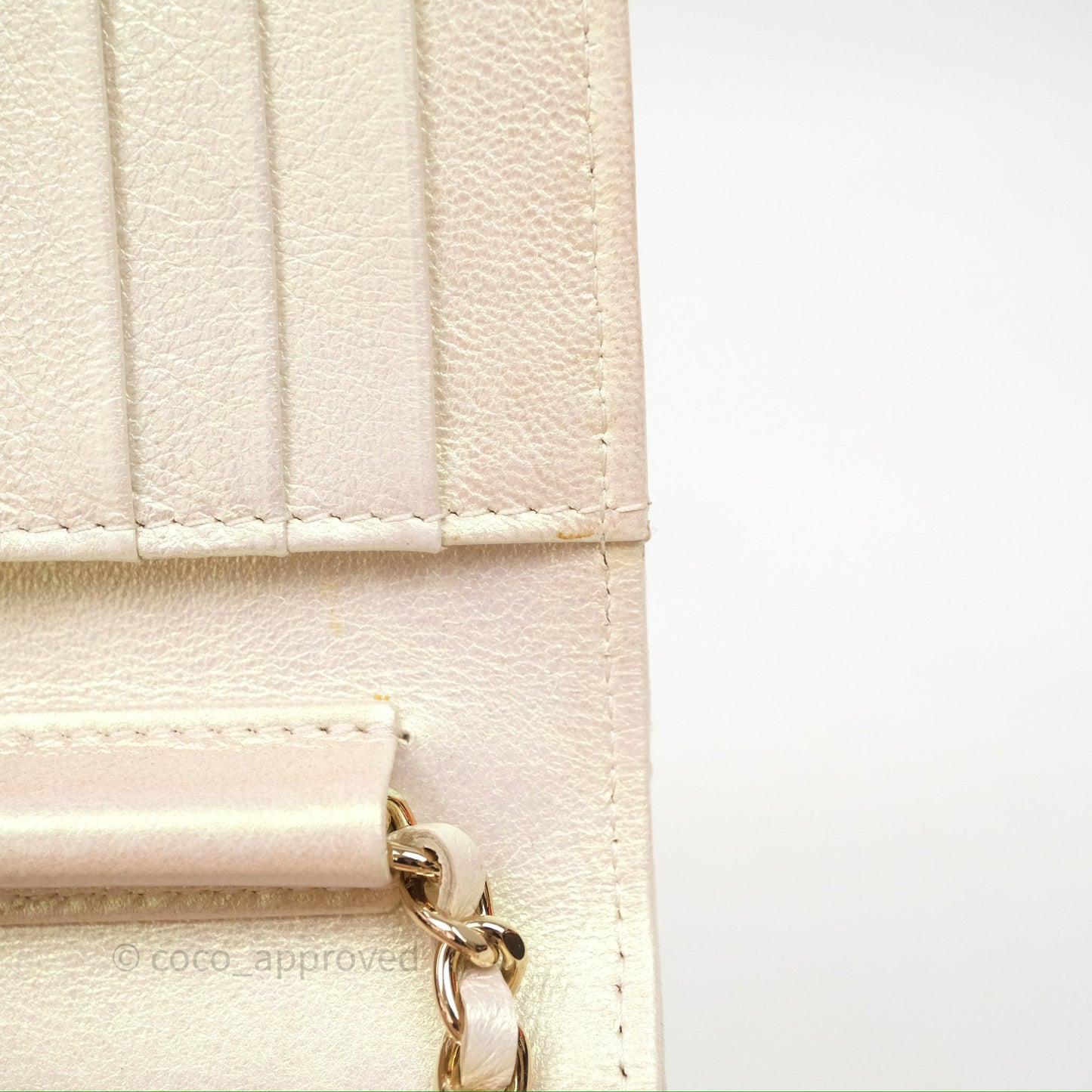 Chanel Quilted Mini Wallet on Chain WOC Iridescent Ivory Gold Hardware