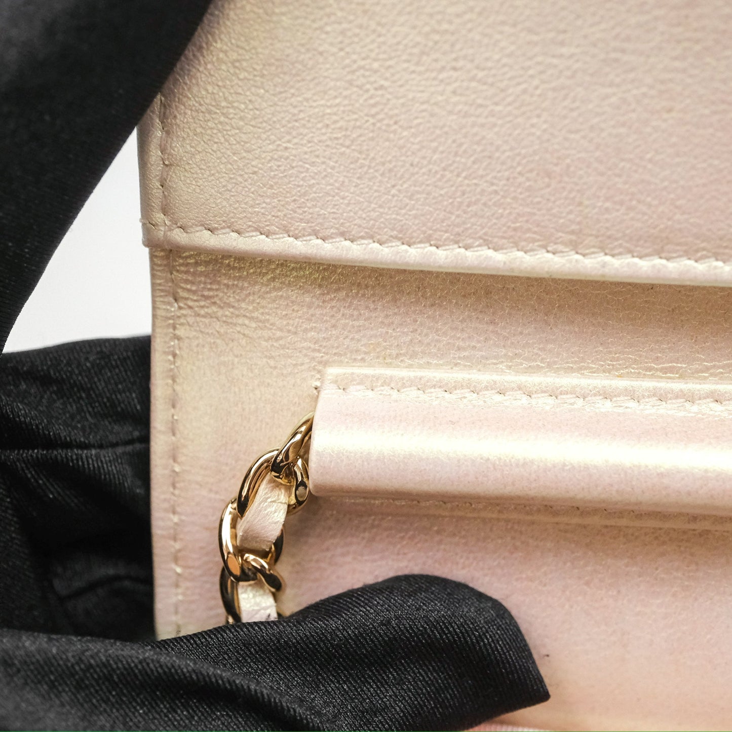 Chanel Quilted Mini Wallet on Chain WOC Iridescent Ivory Gold Hardware