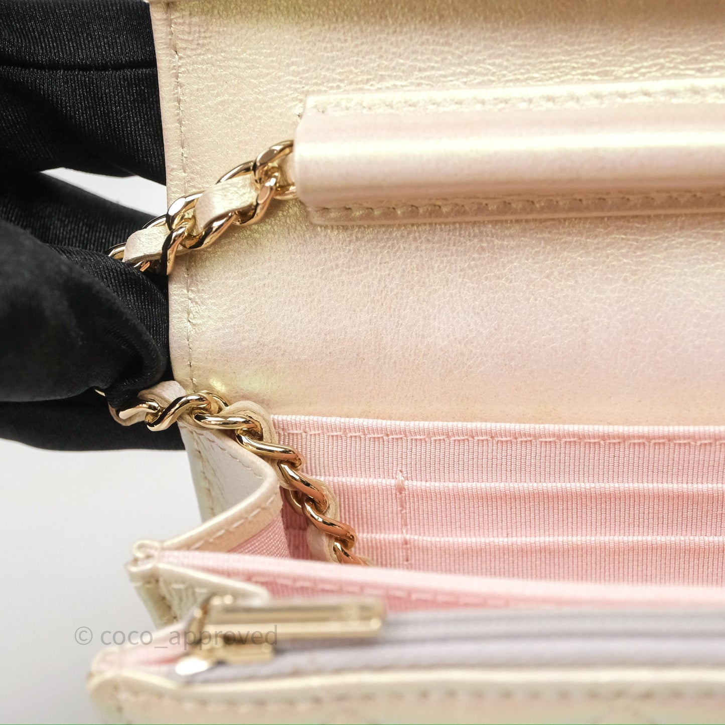Chanel Quilted Mini Wallet on Chain WOC Iridescent Ivory Gold Hardware