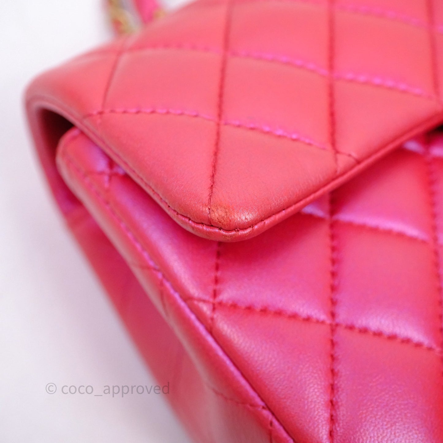 Chanel Top Handle Mini Rectangular Flap Bag Iridescent Dark Pink Lambskin Aged Gold Hardware
