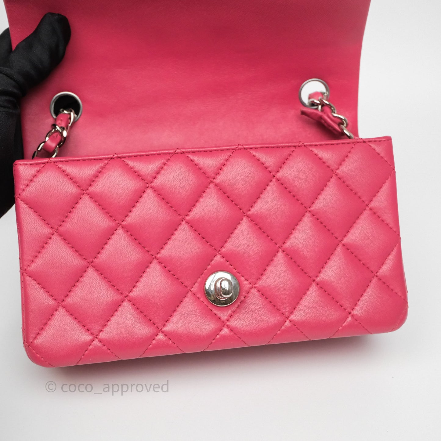 Chanel Quilted Mini Rectangular Dark Pink Lambskin Silver Hardware