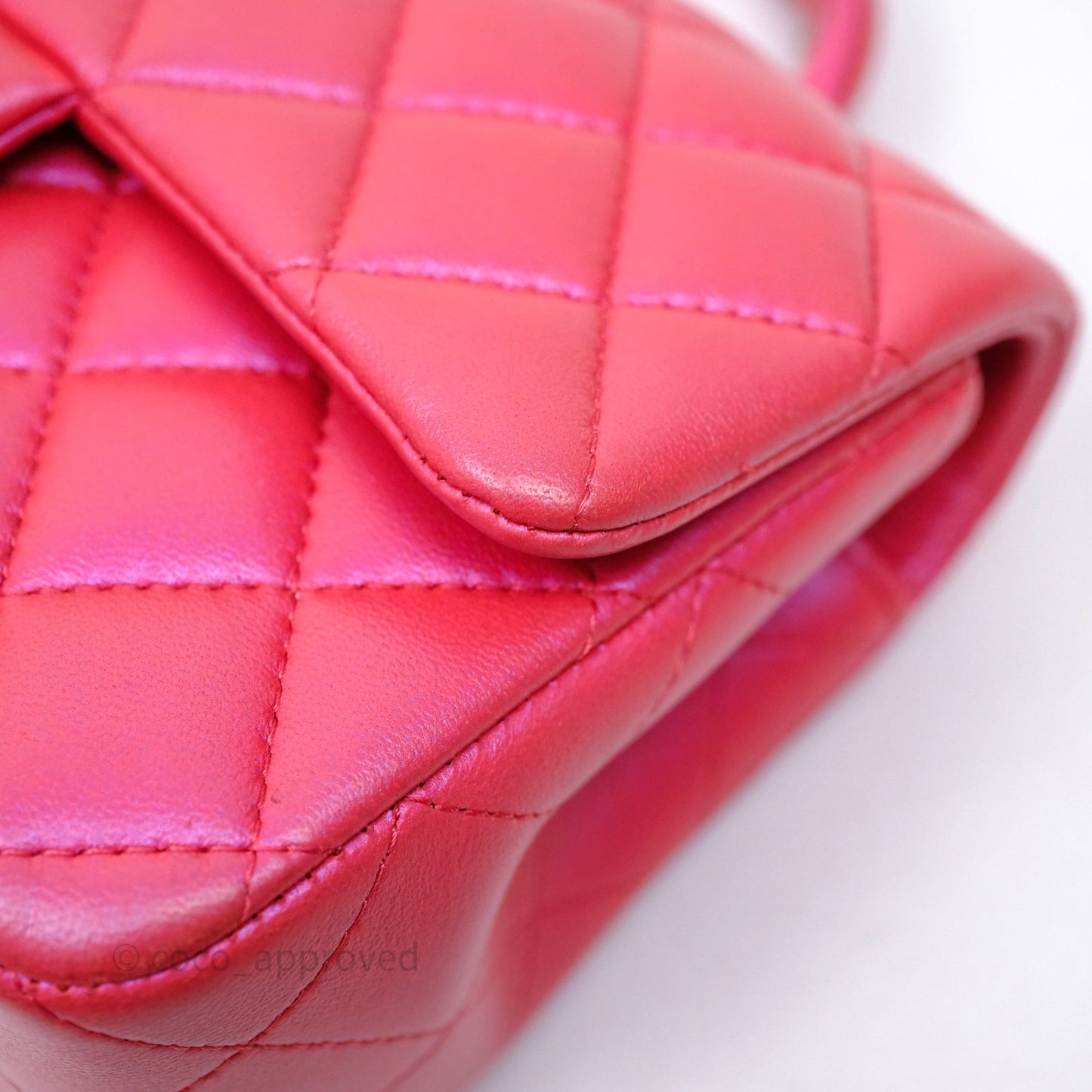Chanel Top Handle Mini Rectangular Flap Bag Iridescent Dark Pink Lambskin Aged Gold Hardware