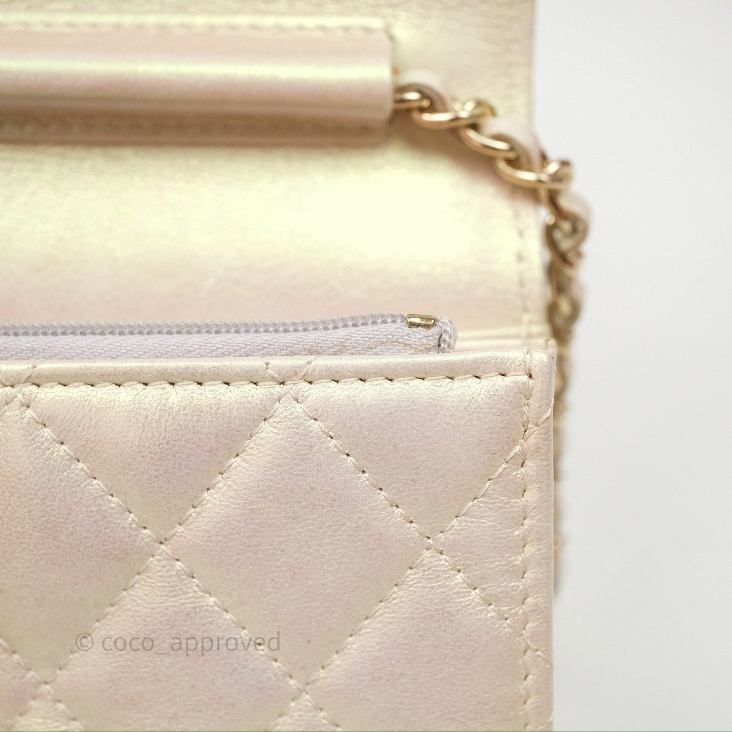 Chanel Quilted Mini Wallet on Chain WOC Iridescent Ivory Gold Hardware
