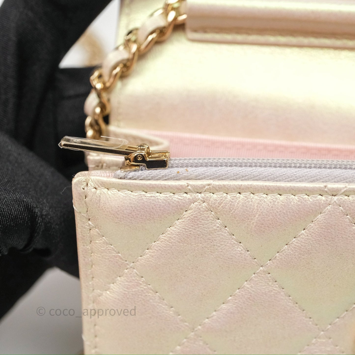 Chanel Quilted Mini Wallet on Chain WOC Iridescent Ivory Gold Hardware