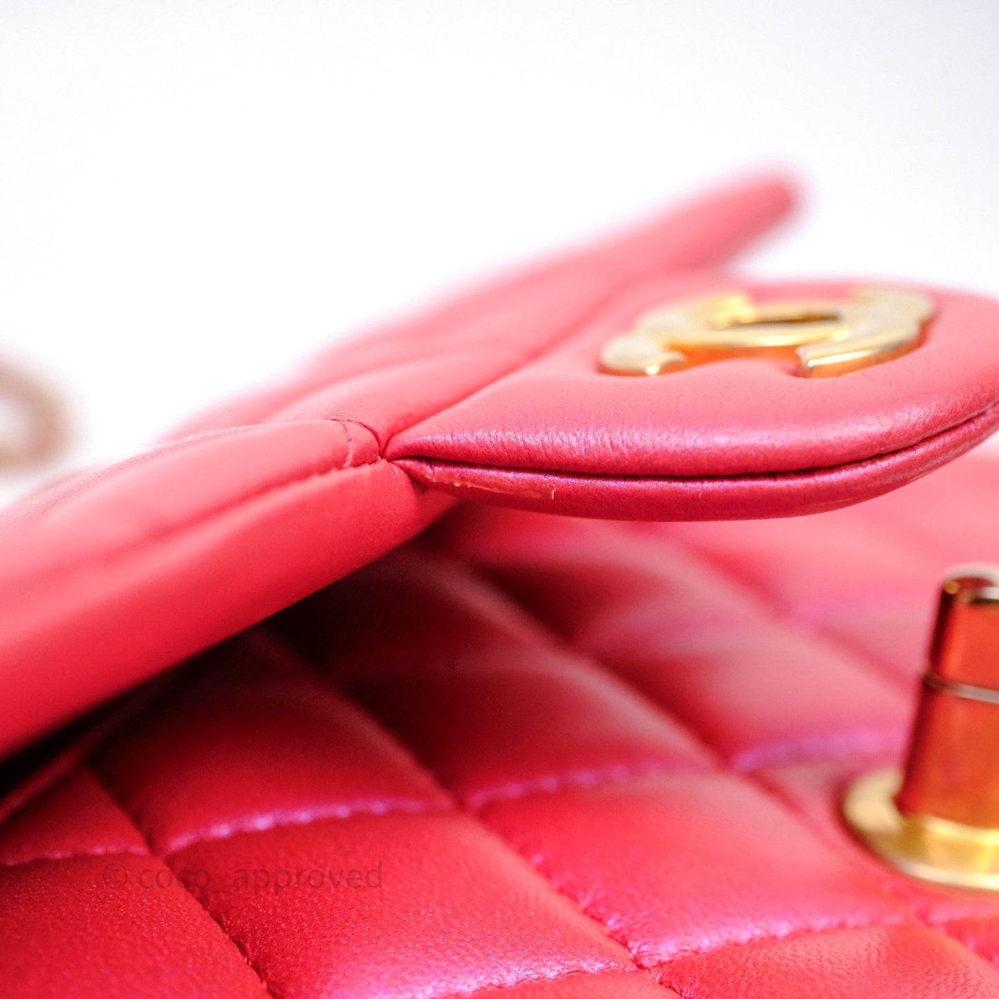 Chanel Top Handle Mini Rectangular Flap Bag Iridescent Dark Pink Lambskin Aged Gold Hardware