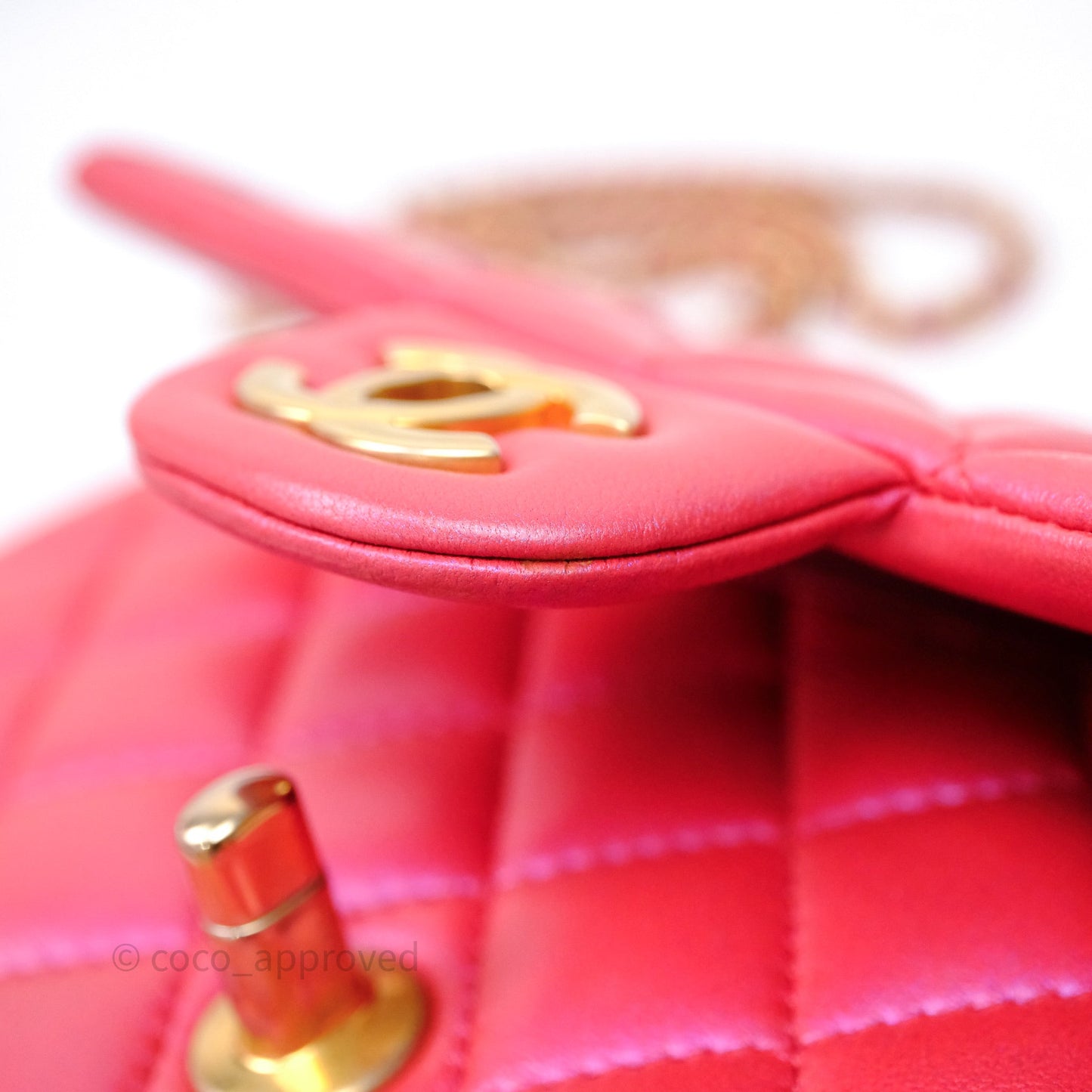 Chanel Top Handle Mini Rectangular Flap Bag Iridescent Dark Pink Lambskin Aged Gold Hardware