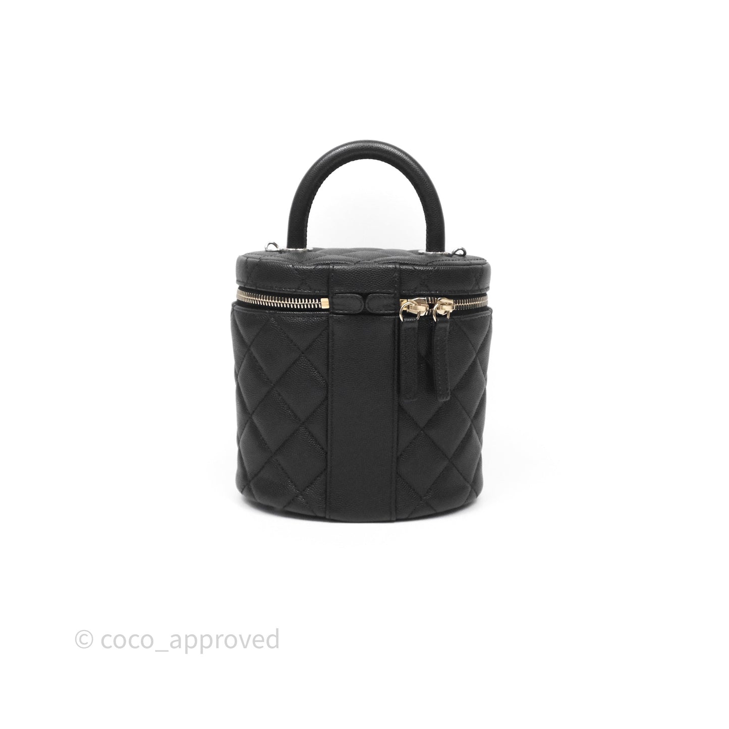 Chanel Quilted Top Handle Vanity Case Black Caviar Gold Hardware