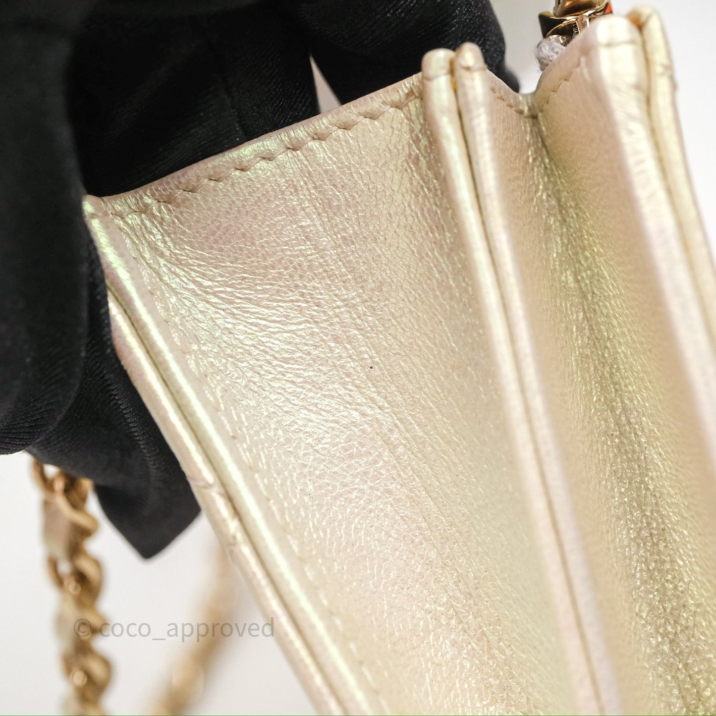 Chanel Quilted Mini Wallet on Chain WOC Iridescent Ivory Gold Hardware