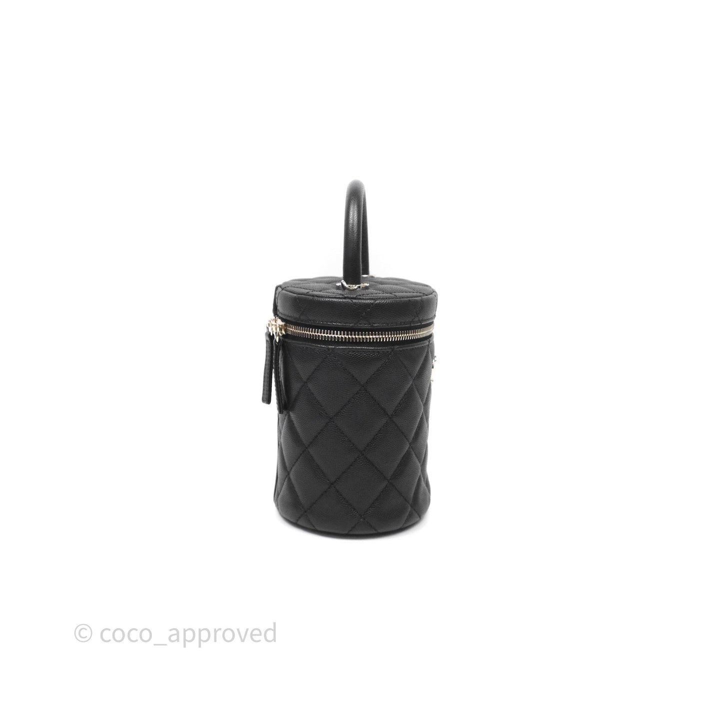 Chanel Quilted Top Handle Vanity Case Black Caviar Gold Hardware