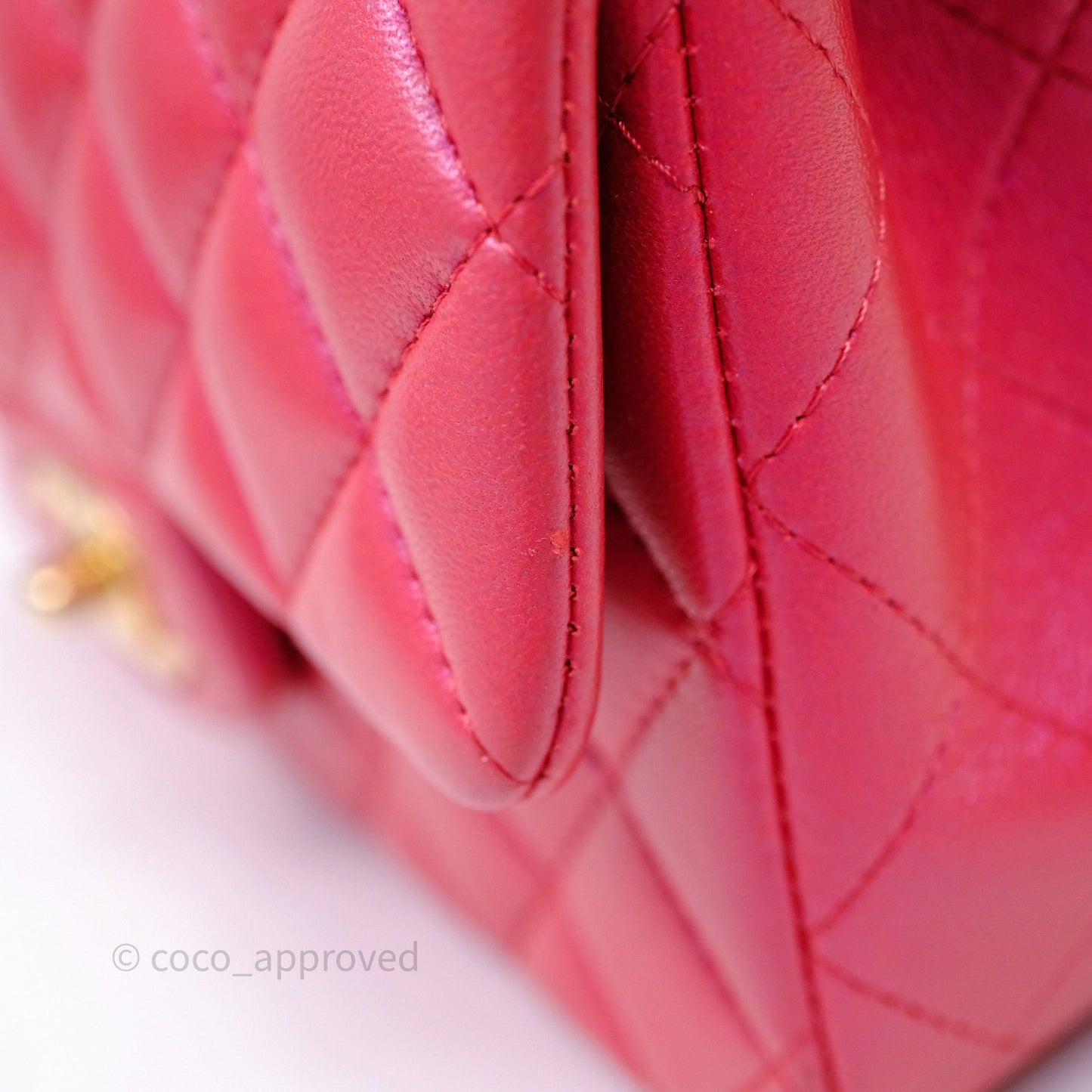 Chanel Top Handle Mini Rectangular Flap Bag Iridescent Dark Pink Lambskin Aged Gold Hardware
