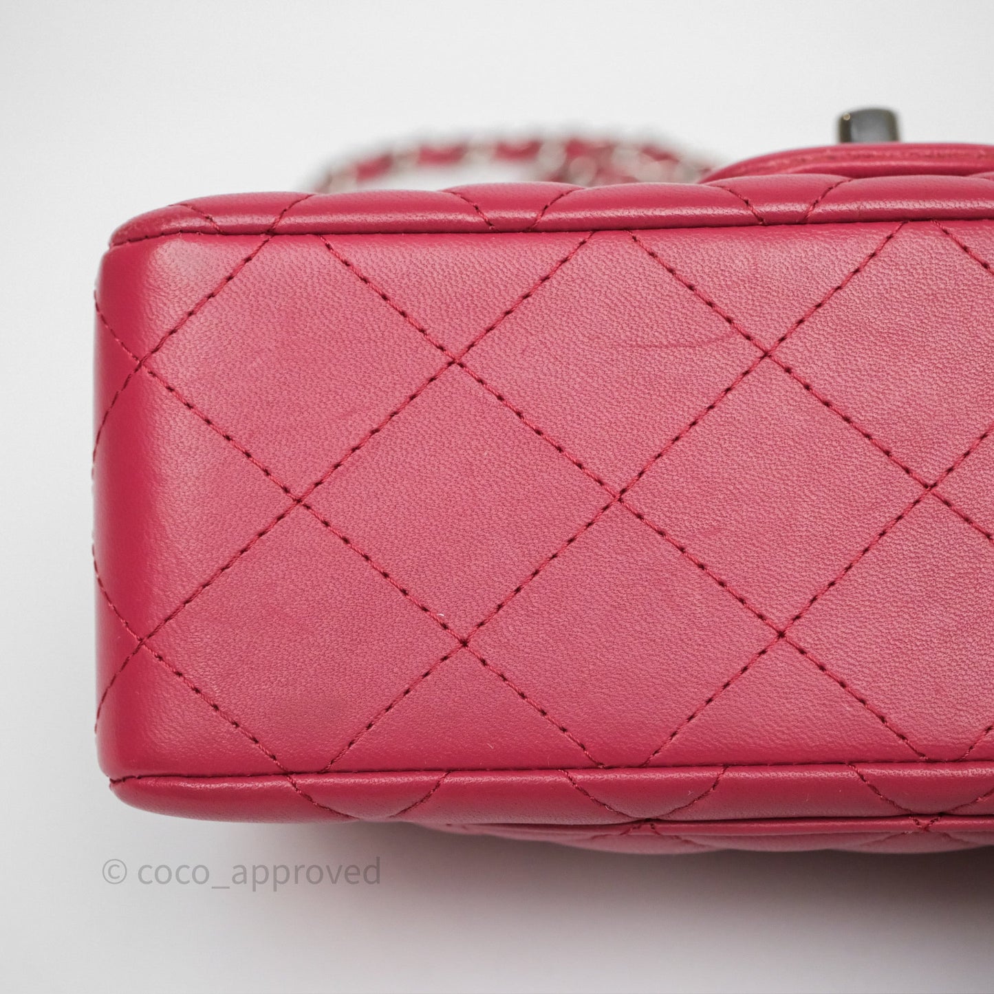 Chanel Quilted Mini Rectangular Dark Pink Lambskin Silver Hardware