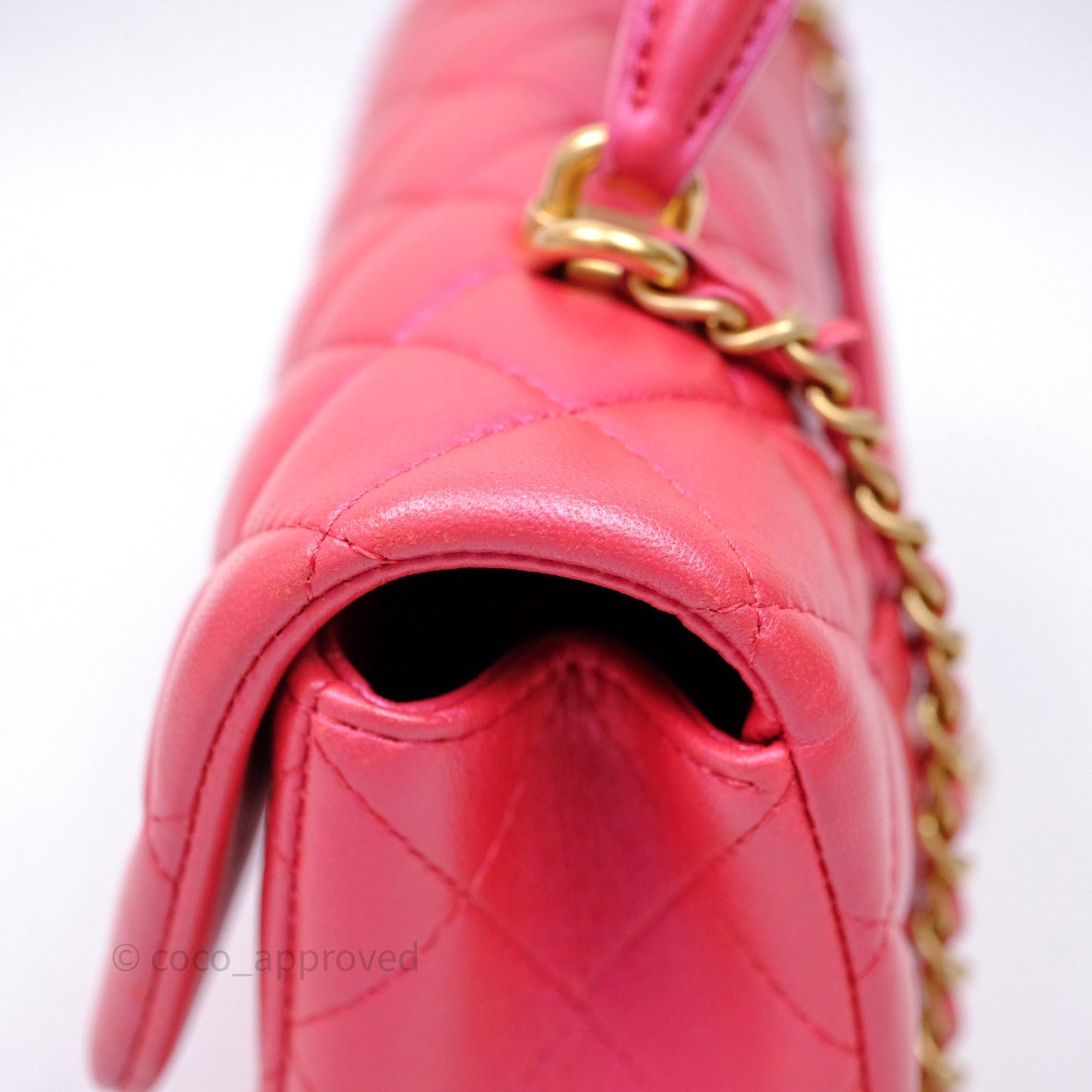 Chanel Top Handle Mini Rectangular Flap Bag Iridescent Dark Pink Lambskin Aged Gold Hardware