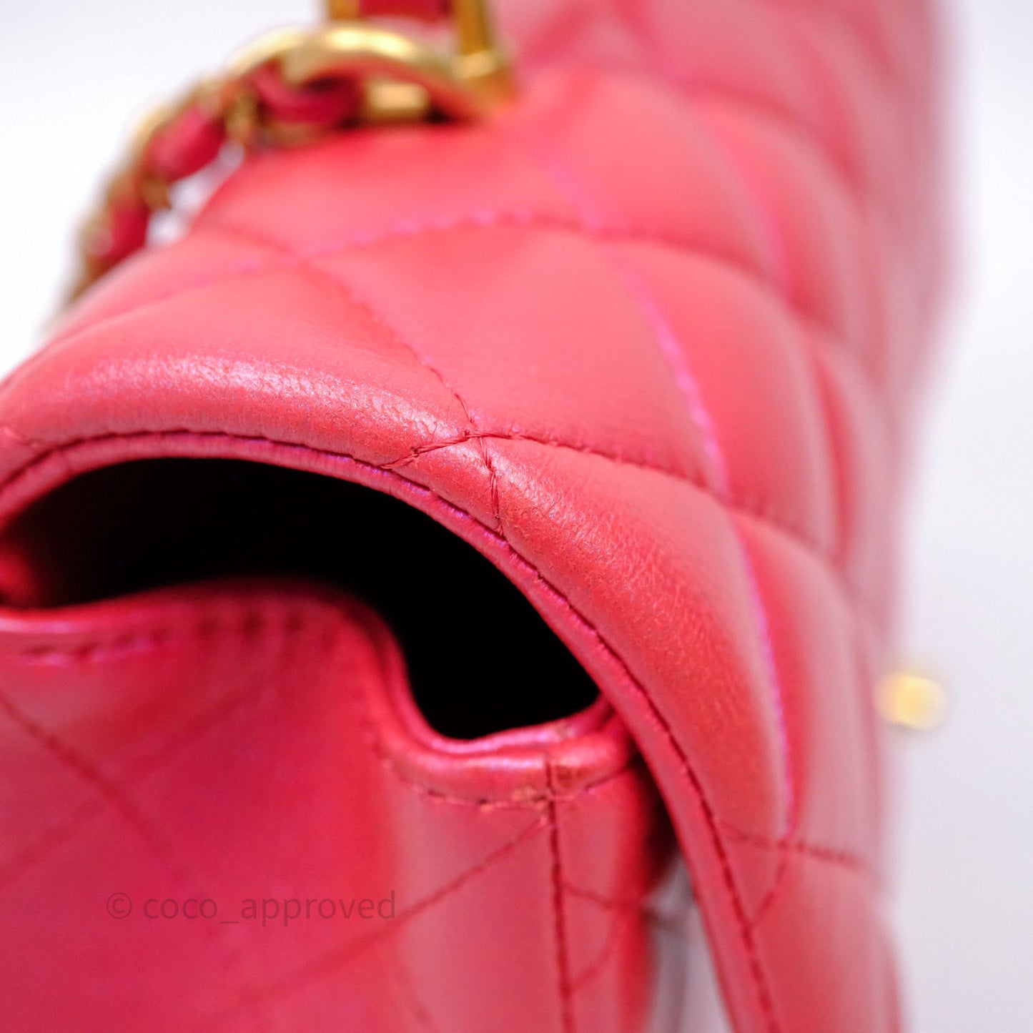 Chanel Top Handle Mini Rectangular Flap Bag Iridescent Dark Pink Lambskin Aged Gold Hardware