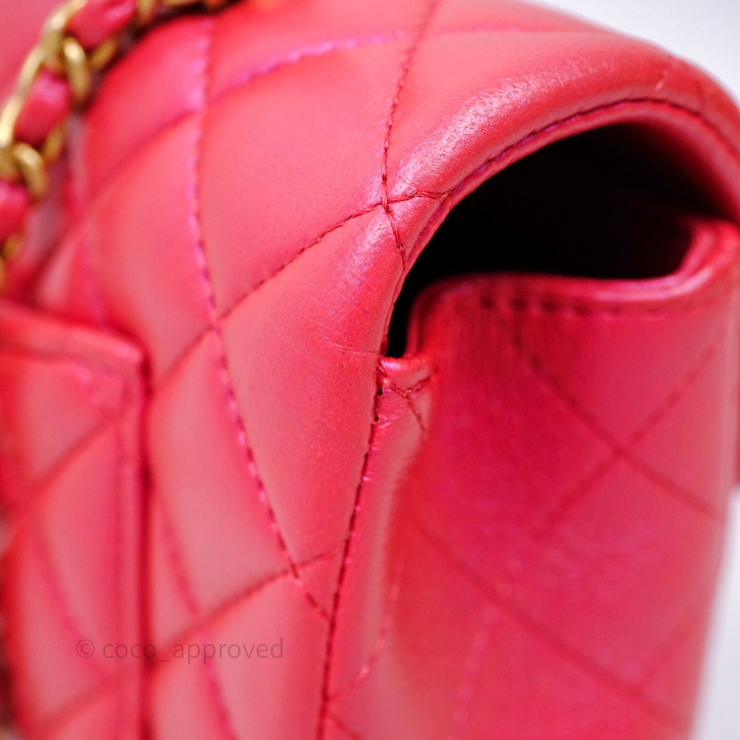 Chanel Top Handle Mini Rectangular Flap Bag Iridescent Dark Pink Lambskin Aged Gold Hardware