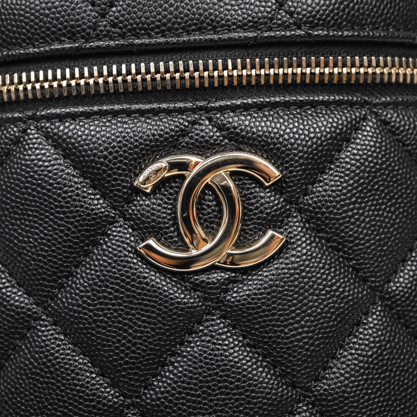 Chanel Quilted Top Handle Vanity Case Black Caviar Gold Hardware