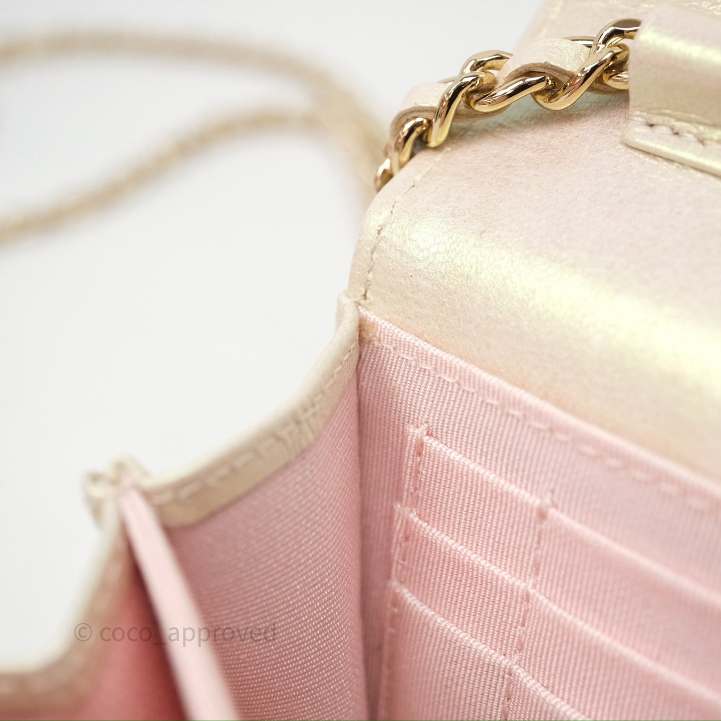 Chanel Quilted Mini Wallet on Chain WOC Iridescent Ivory Gold Hardware