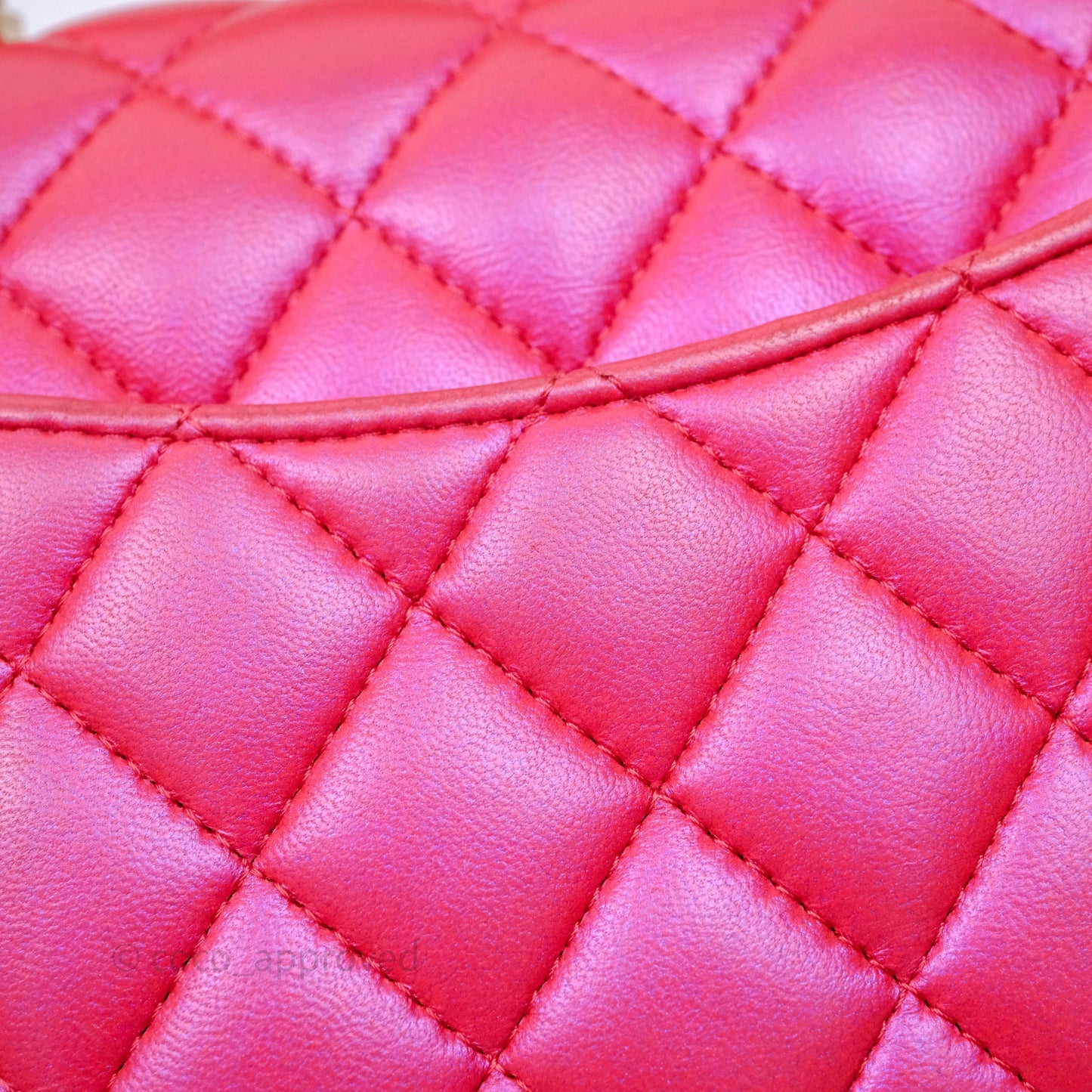Chanel Top Handle Mini Rectangular Flap Bag Iridescent Dark Pink Lambskin Aged Gold Hardware