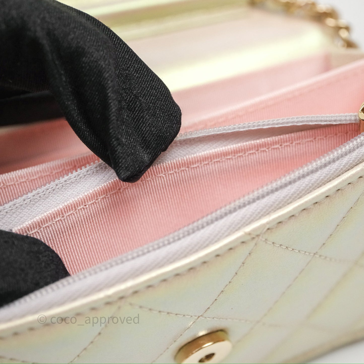 Chanel Quilted Mini Wallet on Chain WOC Iridescent Ivory Gold Hardware