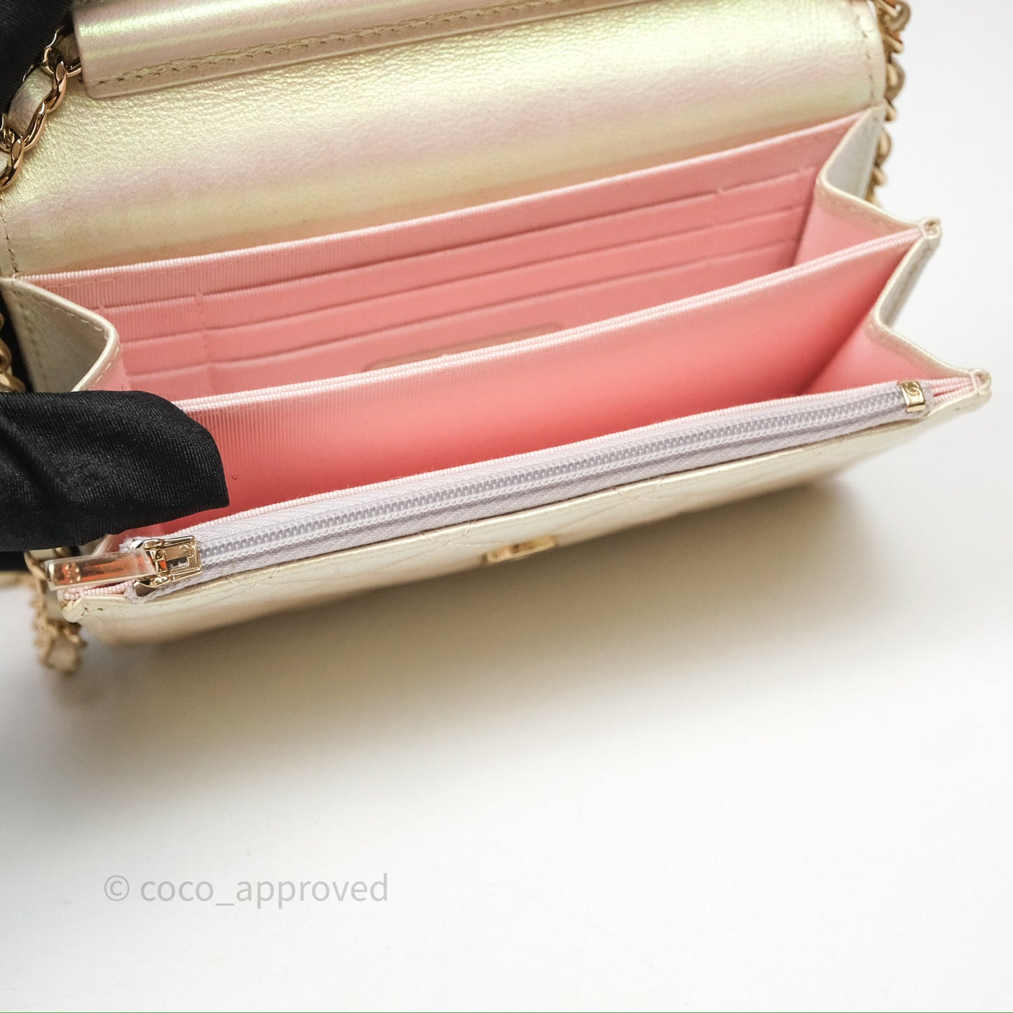Chanel Quilted Mini Wallet on Chain WOC Iridescent Ivory Gold Hardware