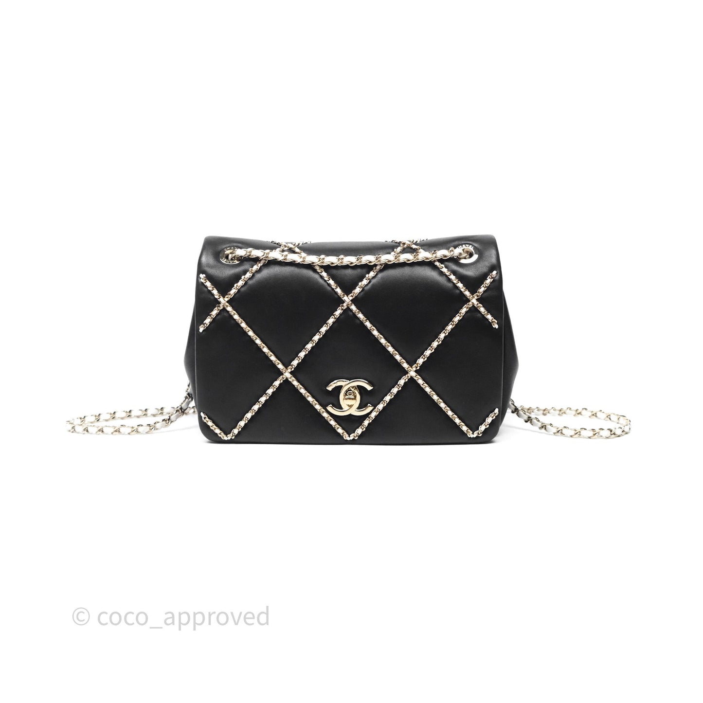 Chanel Small Entwined Chain Flap Black Lambskin Gold Hardware