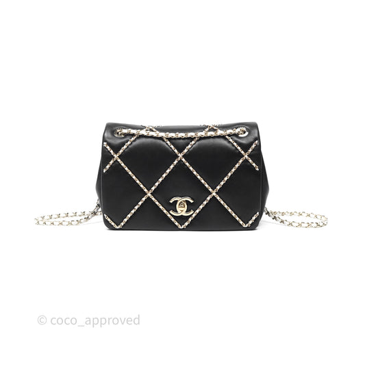 Chanel Small Entwined Chain Flap Black Lambskin Gold Hardware
