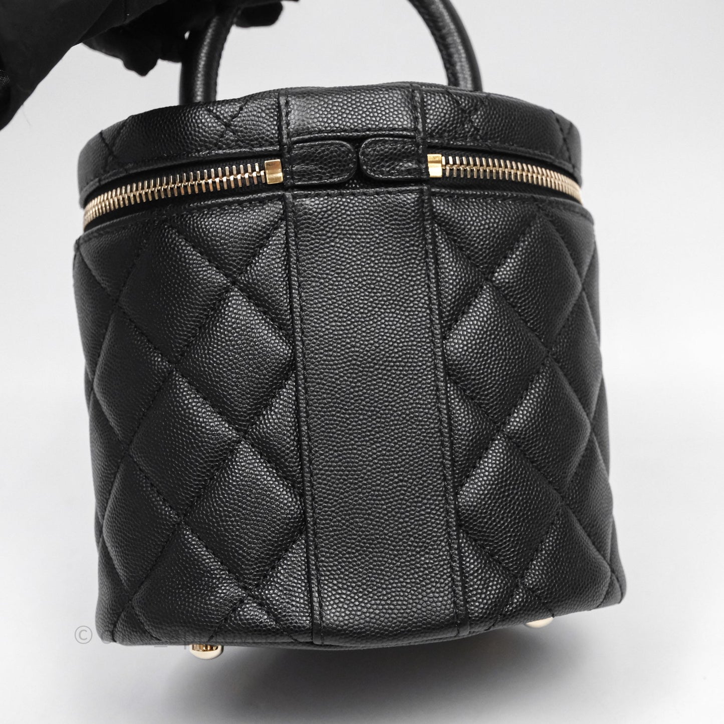 Chanel Quilted Top Handle Vanity Case Black Caviar Gold Hardware