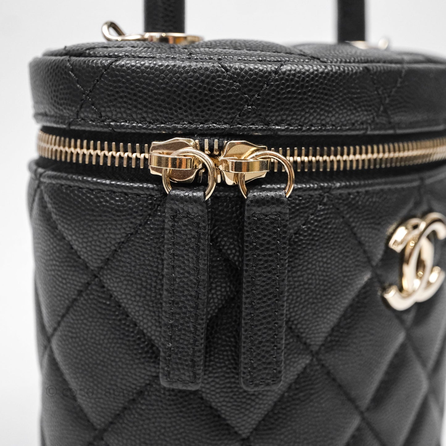 Chanel Quilted Top Handle Vanity Case Black Caviar Gold Hardware