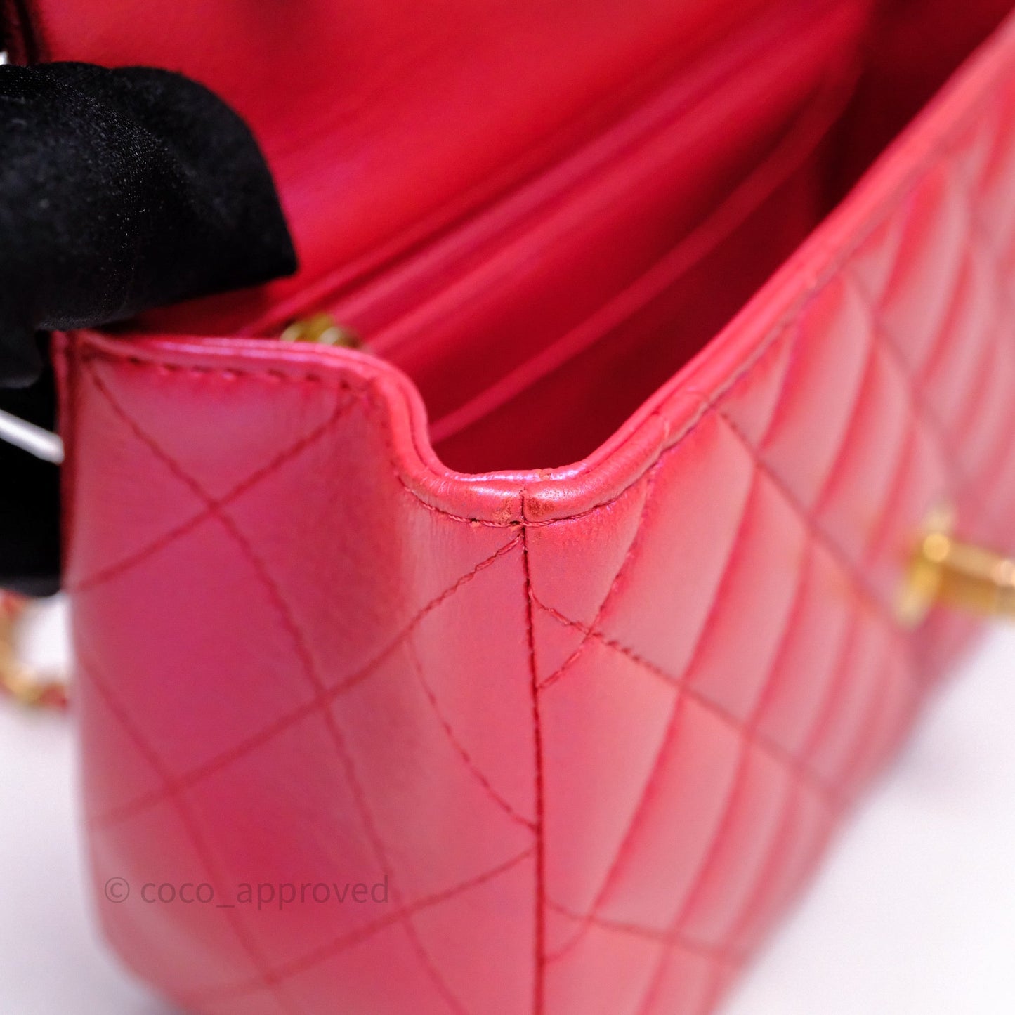 Chanel Top Handle Mini Rectangular Flap Bag Iridescent Dark Pink Lambskin Aged Gold Hardware