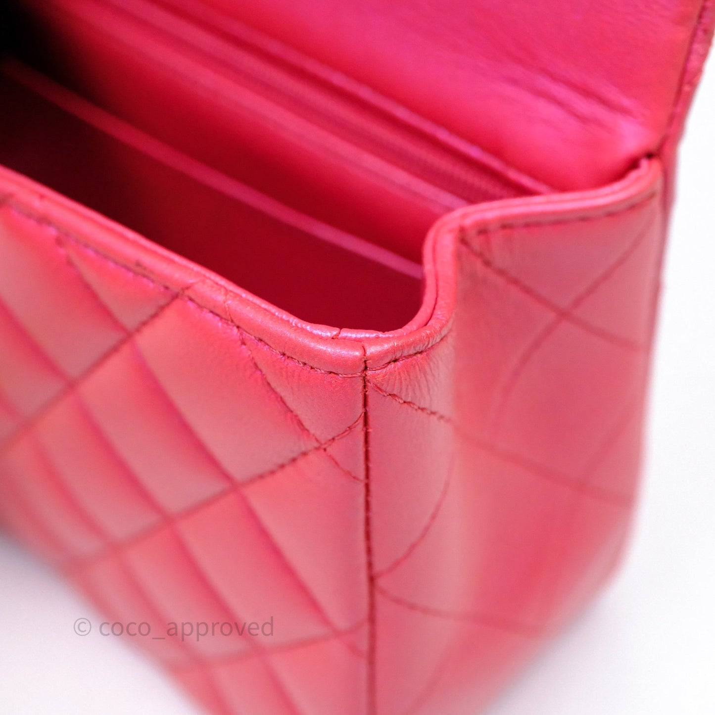 Chanel Top Handle Mini Rectangular Flap Bag Iridescent Dark Pink Lambskin Aged Gold Hardware