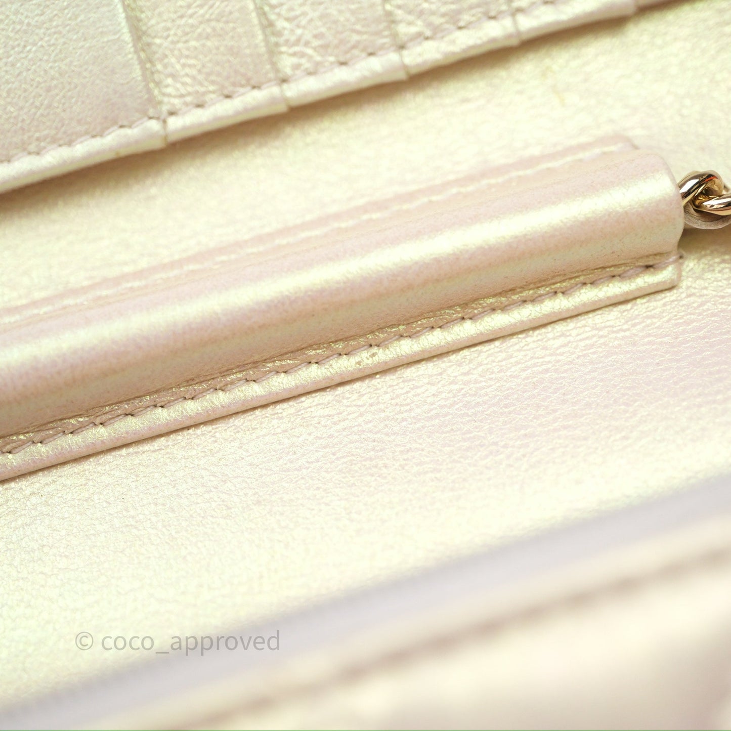 Chanel Quilted Mini Wallet on Chain WOC Iridescent Ivory Gold Hardware