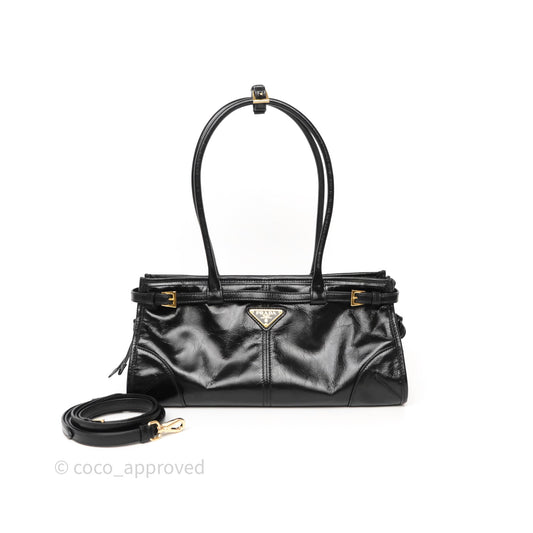 Prada Bonnie Medium Leather Handbag Black