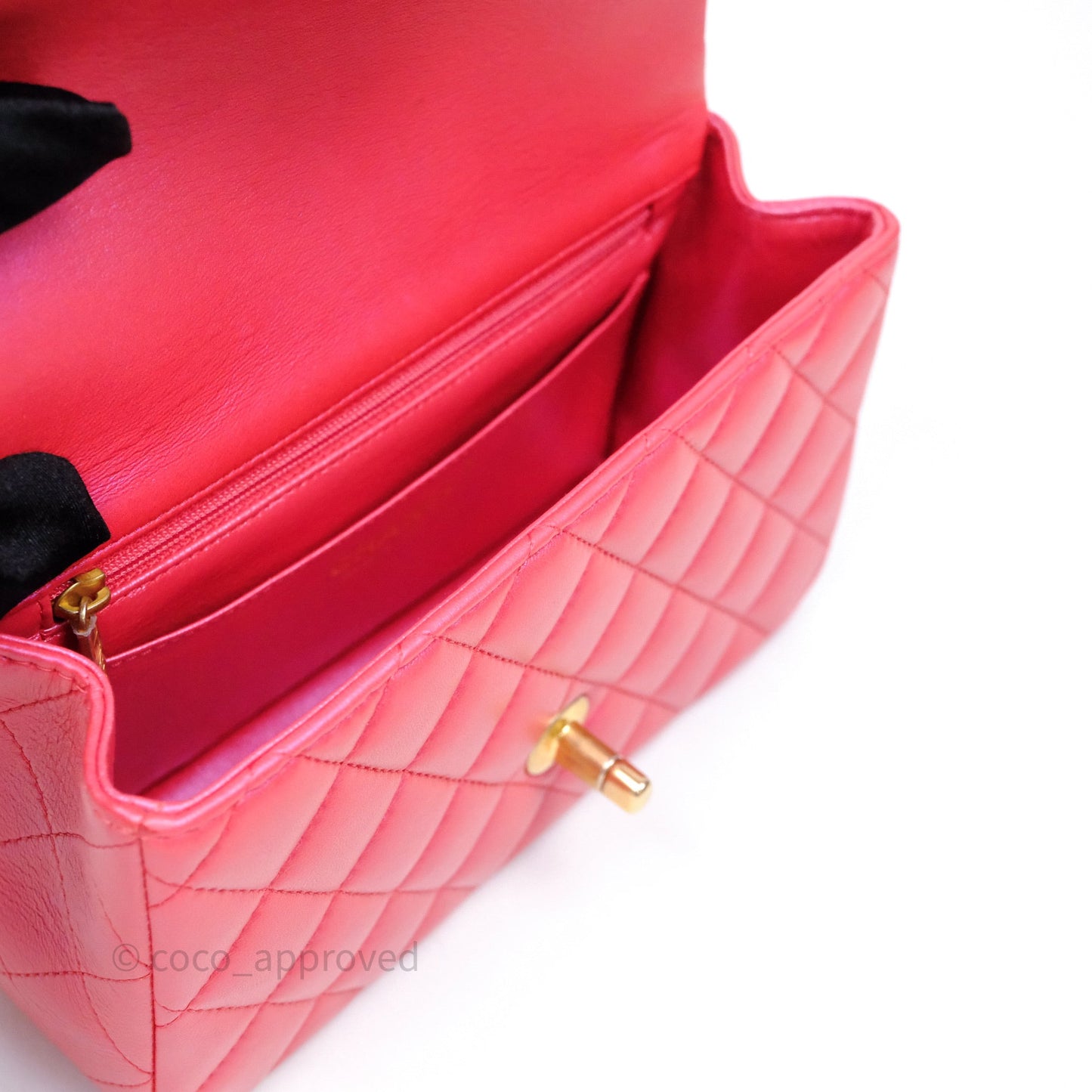 Chanel Top Handle Mini Rectangular Flap Bag Iridescent Dark Pink Lambskin Aged Gold Hardware