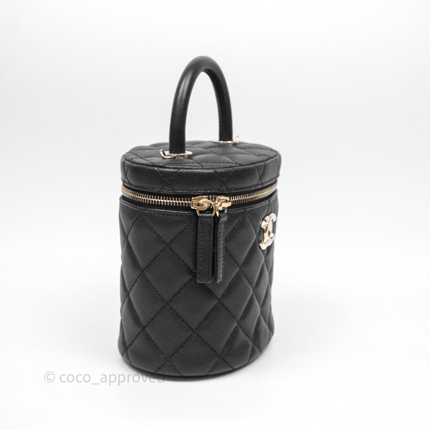Chanel Quilted Top Handle Vanity Case Black Caviar Gold Hardware