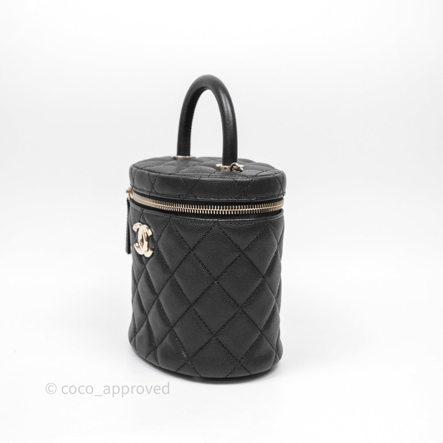 Chanel Quilted Top Handle Vanity Case Black Caviar Gold Hardware
