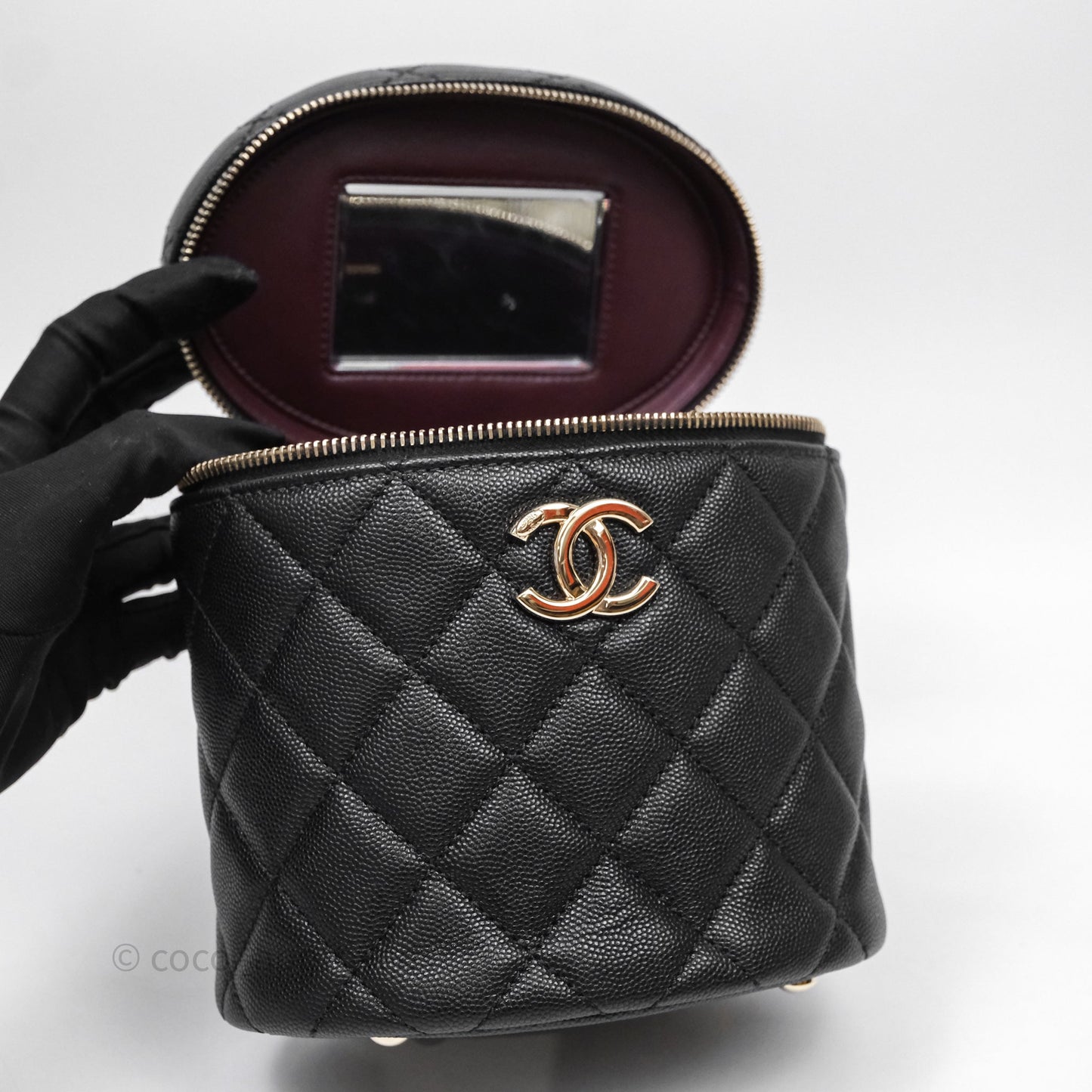 Chanel Quilted Top Handle Vanity Case Black Caviar Gold Hardware
