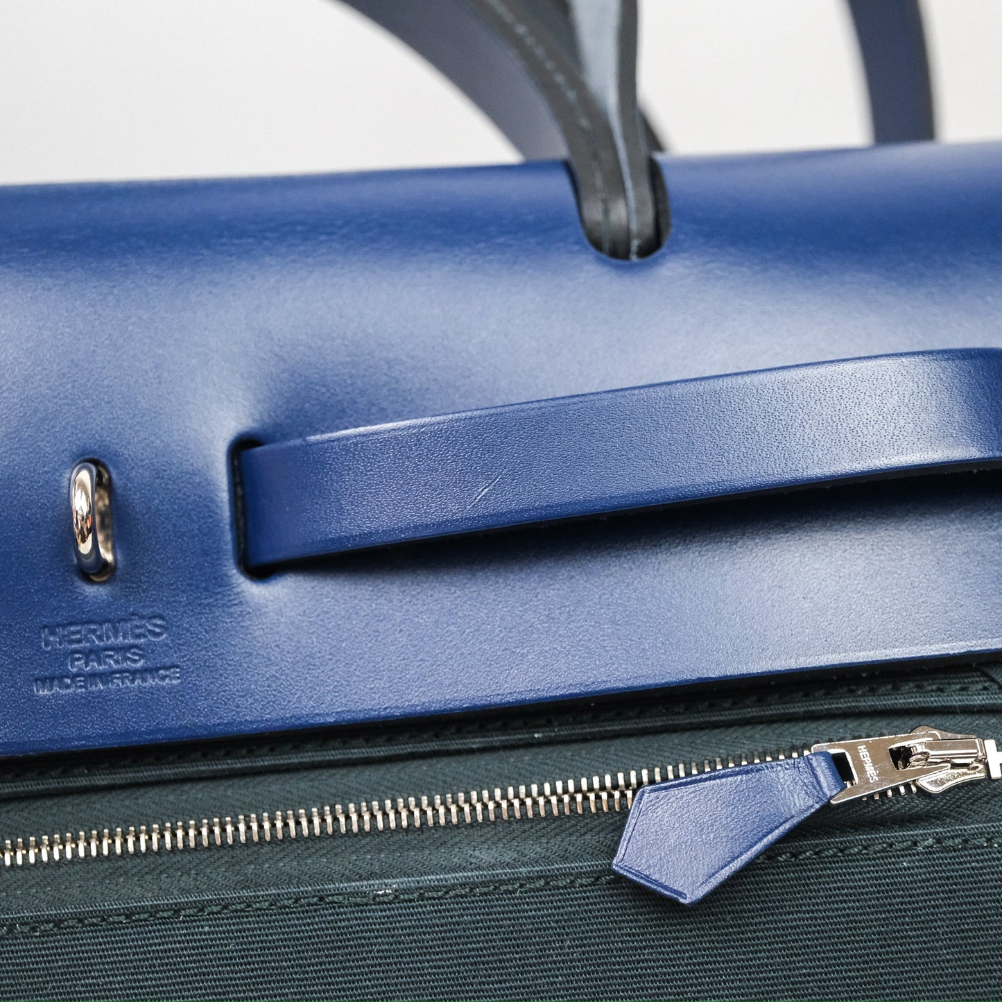 Hermes Herbag 31 Vert Cypres 6O/ Bleu Saphir 73 Palladium Hardware