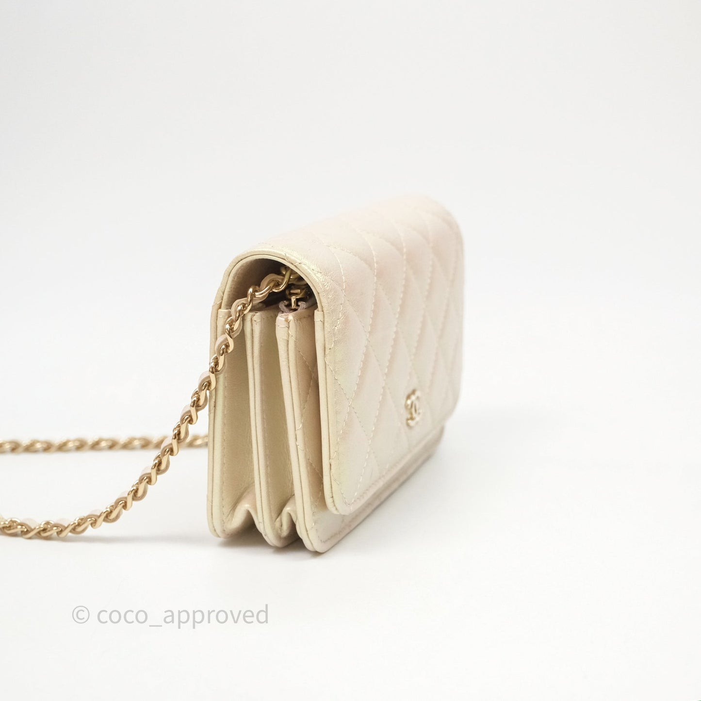 Chanel Quilted Mini Wallet on Chain WOC Iridescent Ivory Gold Hardware