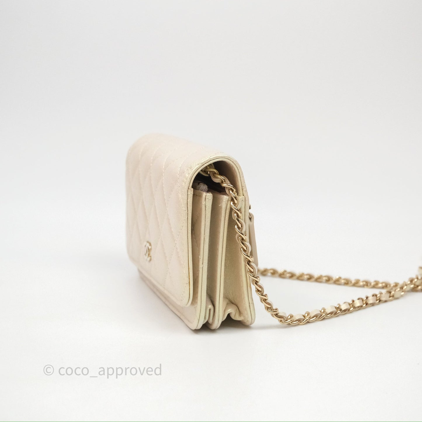 Chanel Quilted Mini Wallet on Chain WOC Iridescent Ivory Gold Hardware