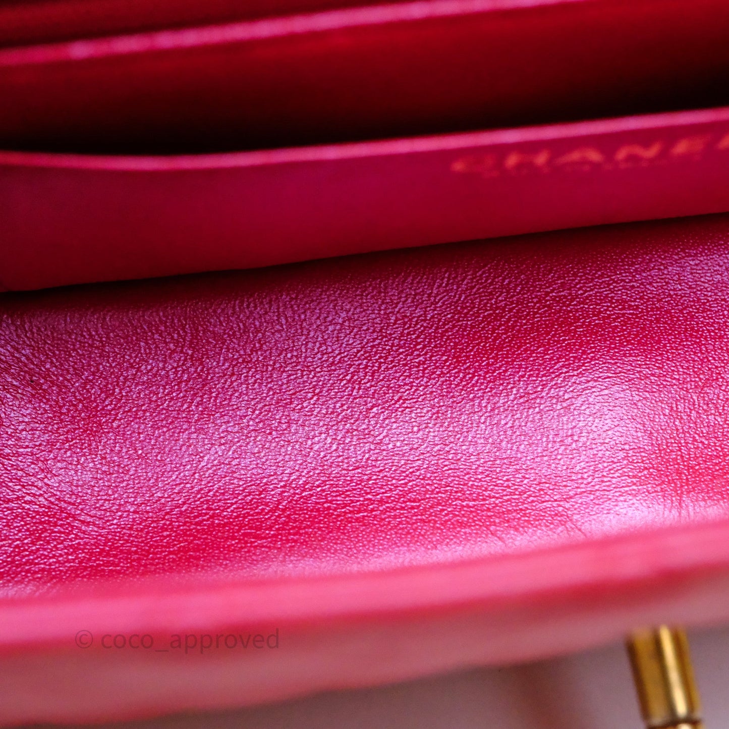 Chanel Top Handle Mini Rectangular Flap Bag Iridescent Dark Pink Lambskin Aged Gold Hardware