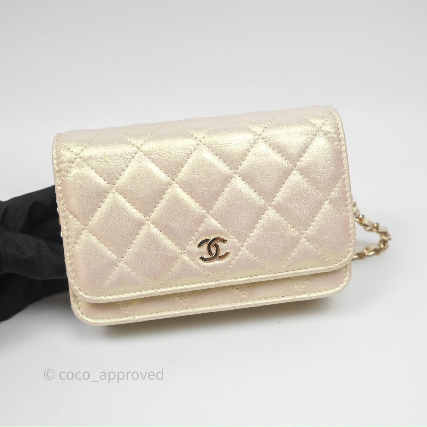 Chanel Quilted Mini Wallet on Chain WOC Iridescent Ivory Gold Hardware