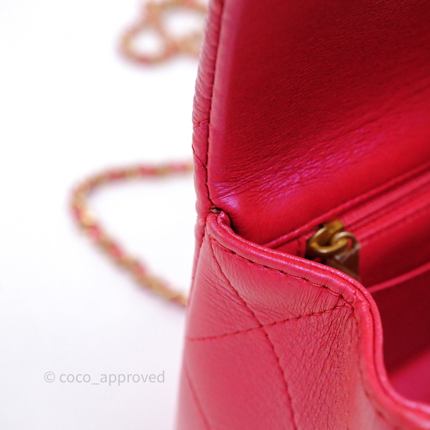 Chanel Top Handle Mini Rectangular Flap Bag Iridescent Dark Pink Lambskin Aged Gold Hardware