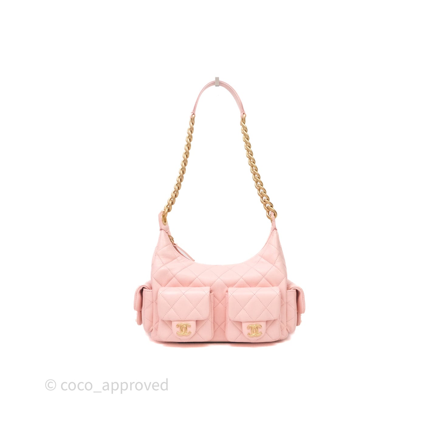 Chanel Small Quilted Trendy Double Pocket Hobo Pink Lambskin Aged Gold Hardware