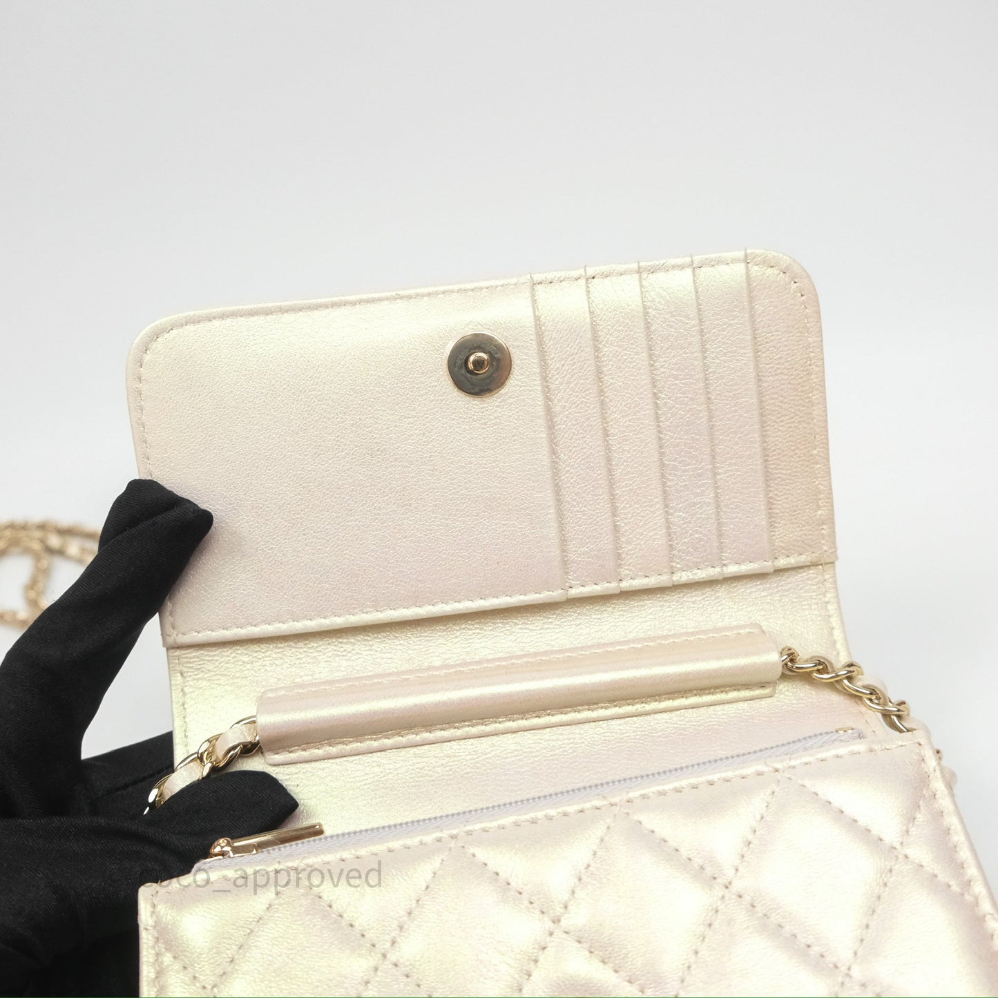 Chanel Quilted Mini Wallet on Chain WOC Iridescent Ivory Gold Hardware