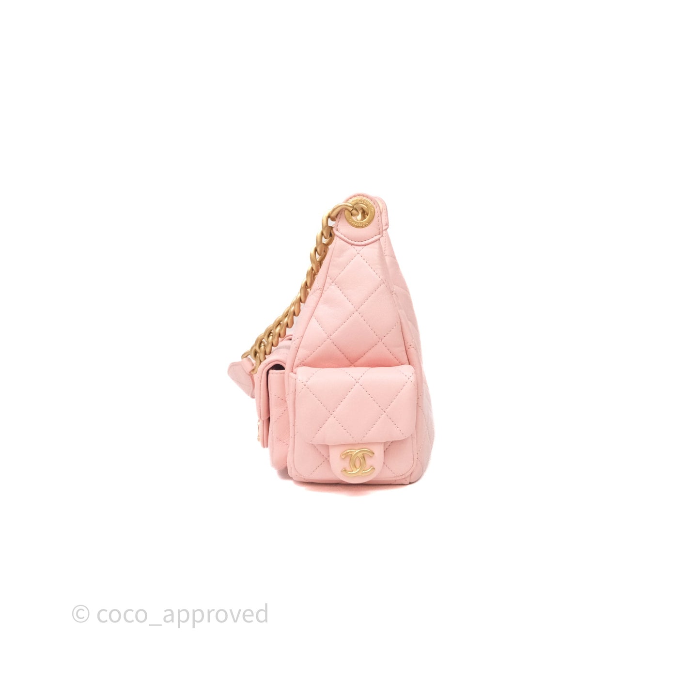 Chanel Small Quilted Trendy Double Pocket Hobo Pink Lambskin Aged Gold Hardware