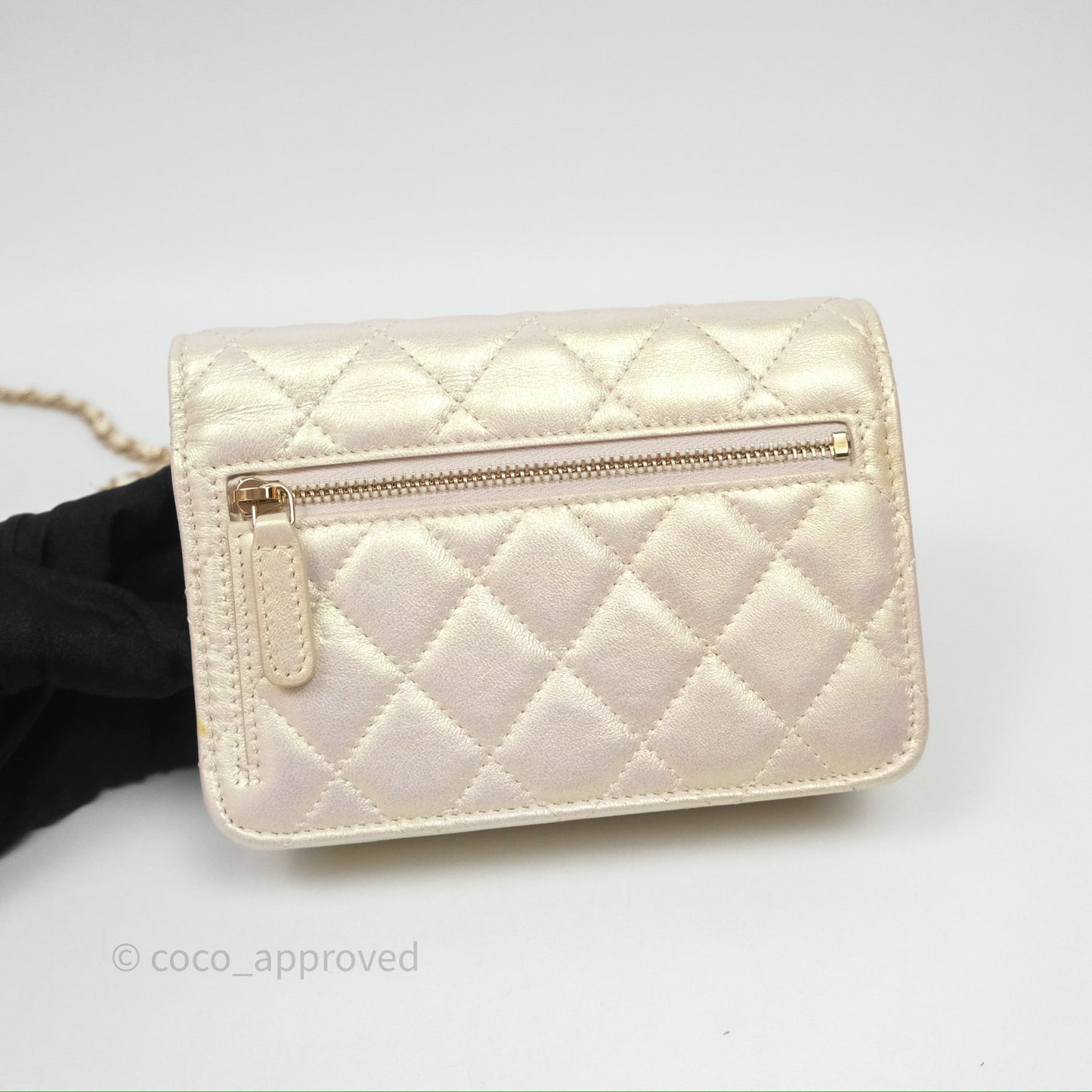Chanel Quilted Mini Wallet on Chain WOC Iridescent Ivory Gold Hardware
