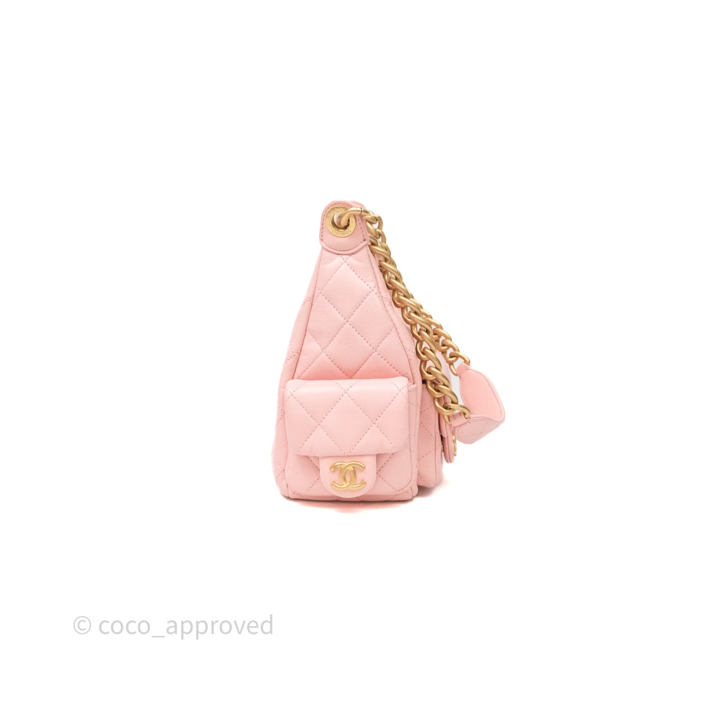 Chanel Small Quilted Trendy Double Pocket Hobo Pink Lambskin Aged Gold Hardware