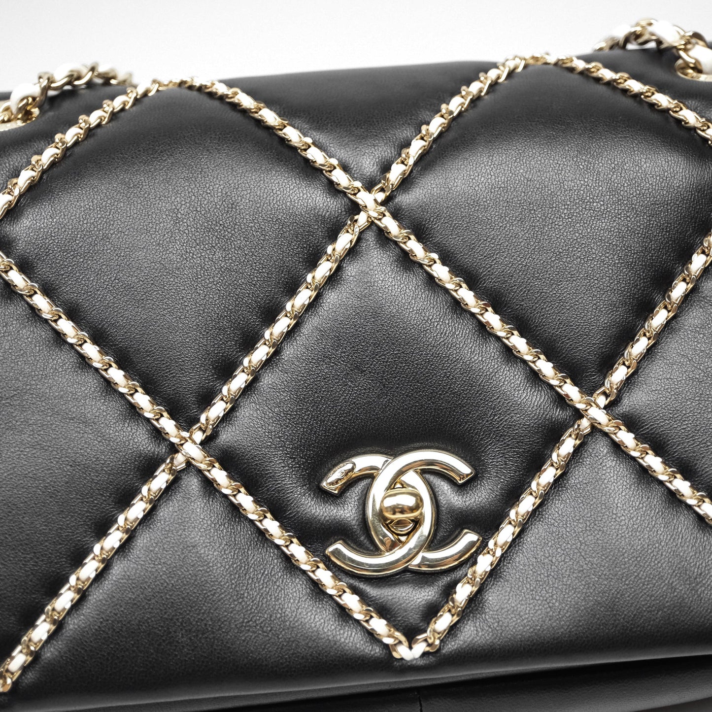 Chanel Small Entwined Chain Flap Black Lambskin Gold Hardware
