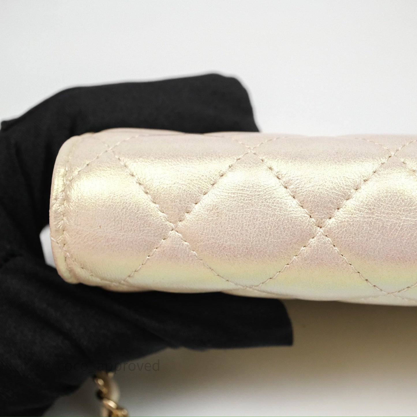 Chanel Quilted Mini Wallet on Chain WOC Iridescent Ivory Gold Hardware
